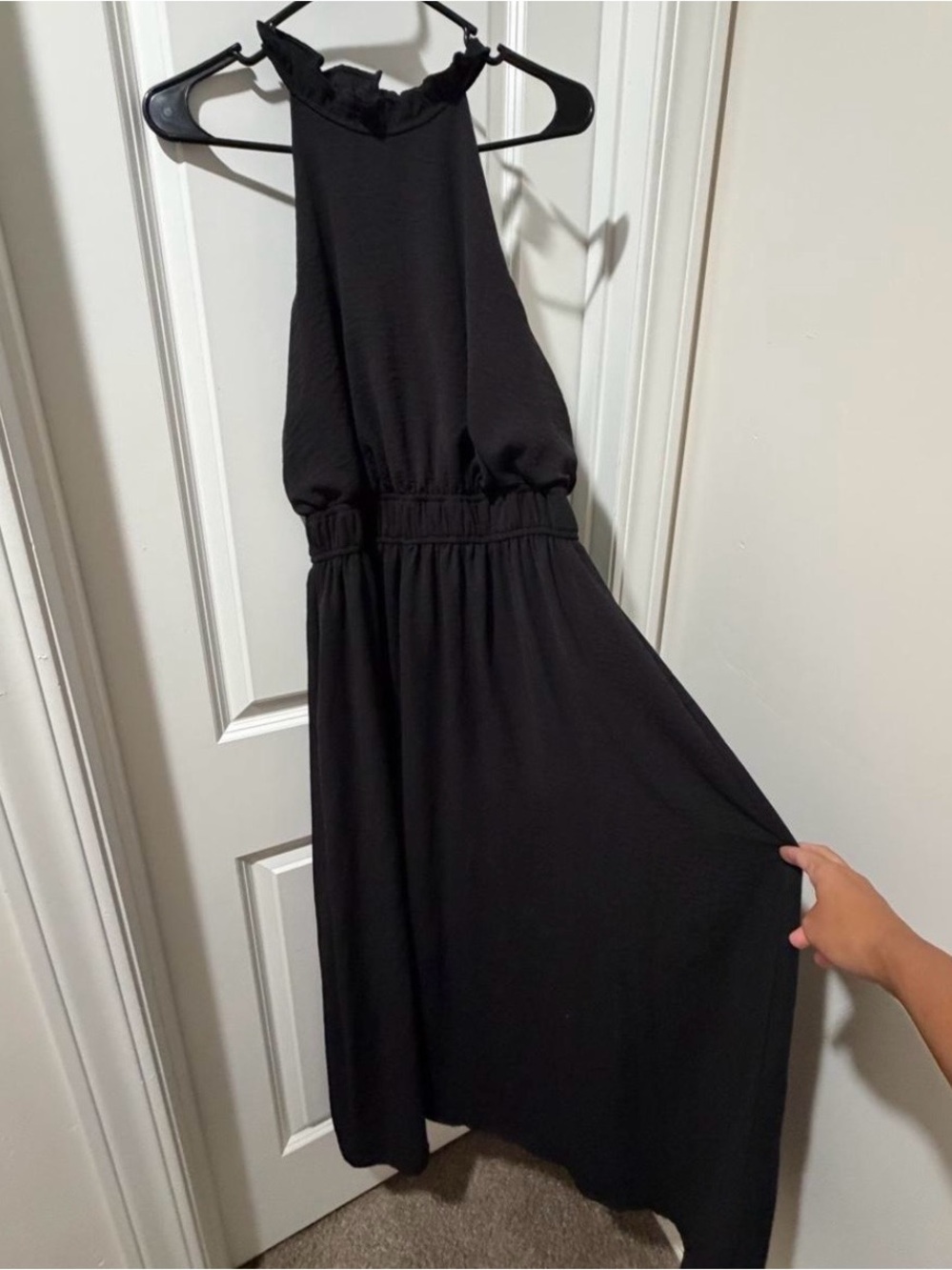 Black Halter Midi Dress - Elegant Gathered Waist Nine West dress